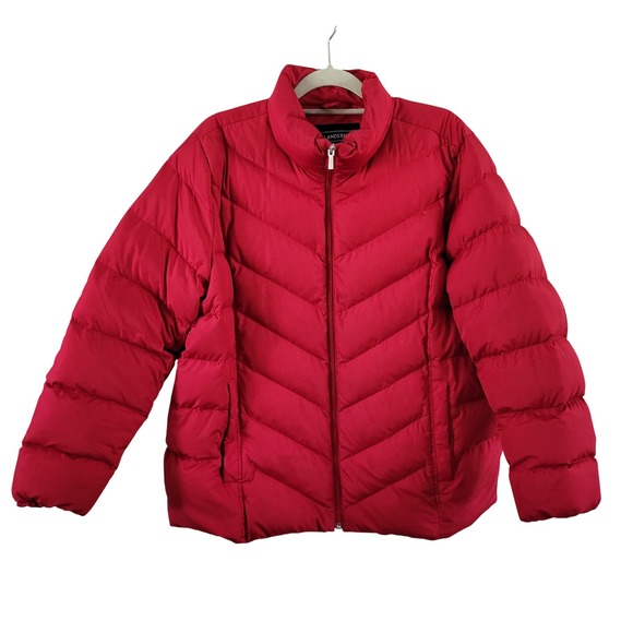 Lands' End Womens 1X Red Down Filled Puffer Jacket Coat Full Zip Winter Plus - Picture 1 of 11